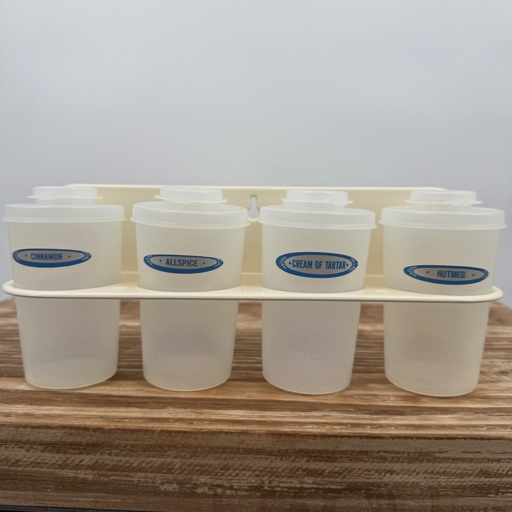 Vintage Tupperware Spice Rack Cinnamon Allspice Cream of Tartar‎ Nutmeg Shakers